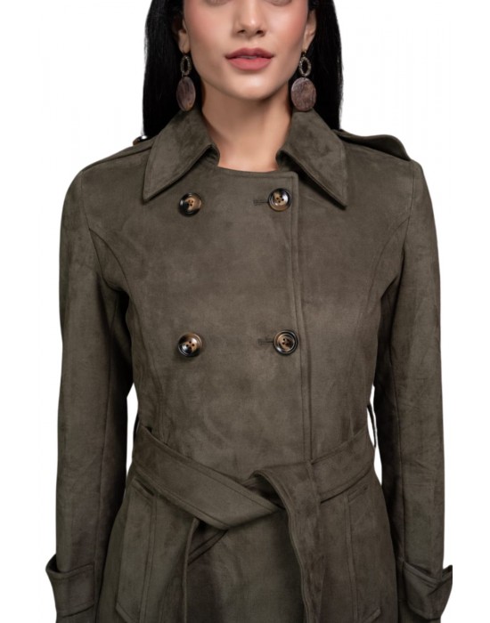 Women Double Breasted Coat Olive